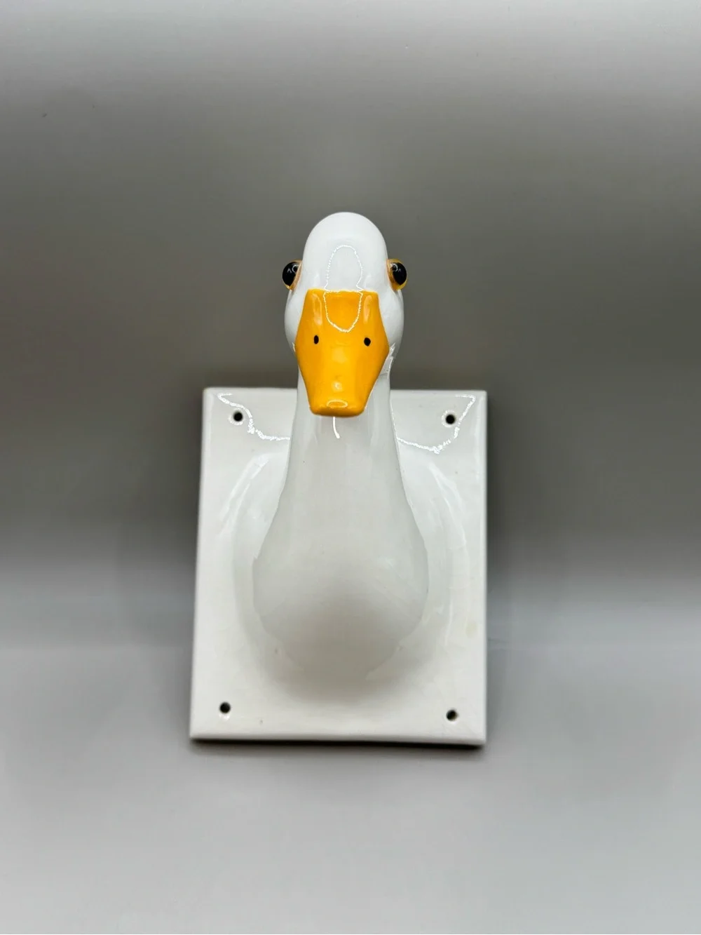 Vintage white ceramic goose duck head wall mount hook farmhouse cottage kitchen